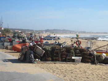 Scenic view of beach against clear sky