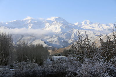 Scenic view of snowcapped mountains against sky