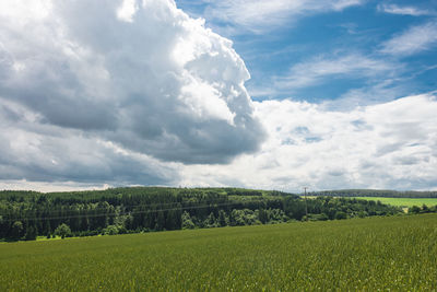 Idyllic shot green landscape against sky