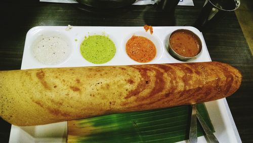 Close-up of food on wooden table