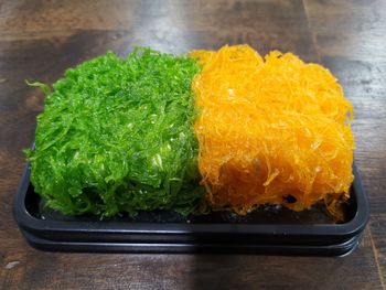 High angle view of vegetables on table
