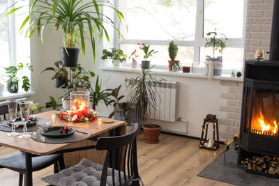 Empty chairs and table at home