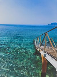 Scenic view of pier in sea against clear sky