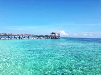 Scenic view of sea against blue sky