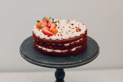 Close-up of cake in plate on table