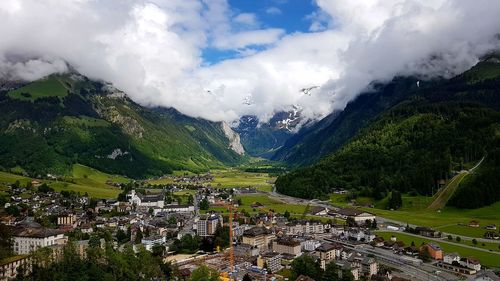 High angle view of mountains against sky