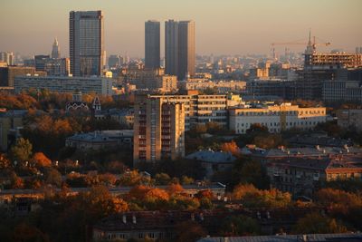 High angle view of buildings in city