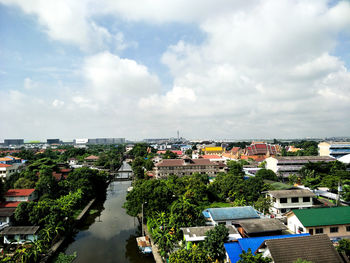 High angle view of cityscape against sky