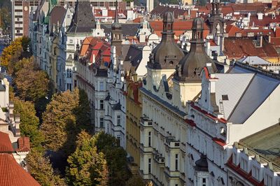 High angle view of buildings in city