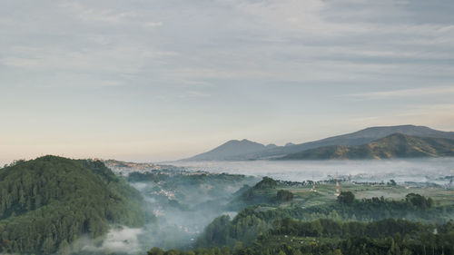Panoramic view of landscape and mountains against sky