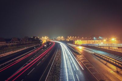 Light trails on road at night