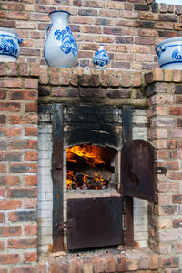 Built structure against brick wall