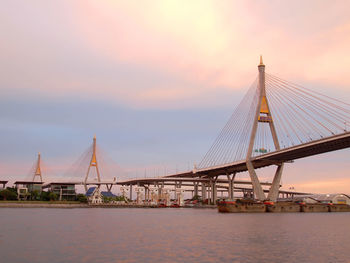 View of suspension bridge at sunset