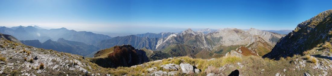 Panoramic view of rocky mountains against sky