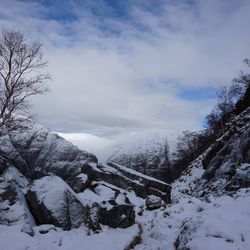 Scenic view of snow covered mountains