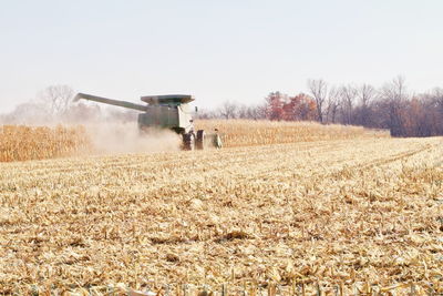 View of agricultural field against clear sky