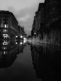 Reflection of illuminated buildings in water