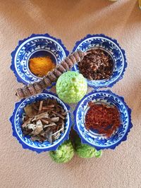 High angle view of various food on table