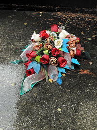 High angle view of rose bouquet