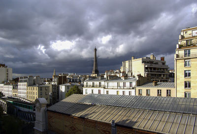 Buildings against cloudy sky