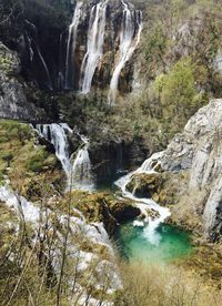 Scenic view of waterfall in forest