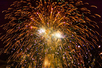 Low angle view of firework display at night