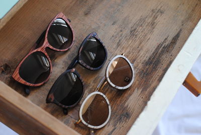 High angle view of sunglasses on table