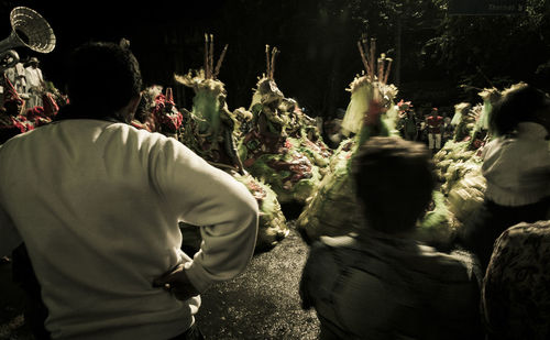 Rear view of people standing in park