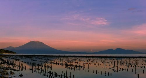 Scenic view of lake against sky during sunset