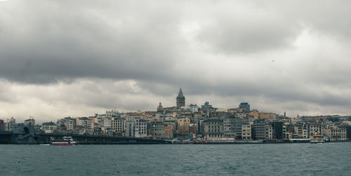 Buildings in city against cloudy sky