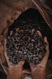 Low section of person with coffee beans