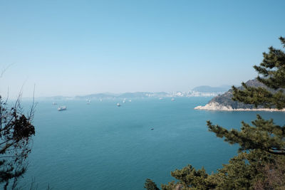 High angle view of sea against clear sky