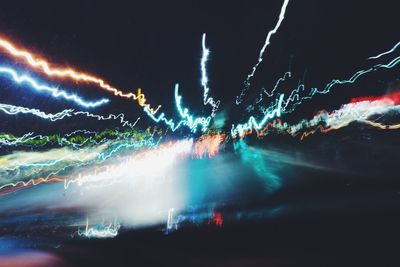 Light trails on road at night