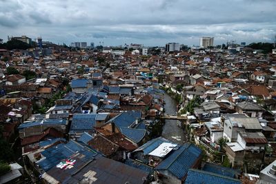 High angle view of townscape against sky