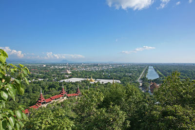 High angle view of townscape against sky