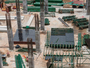 High angle view of old building at construction site