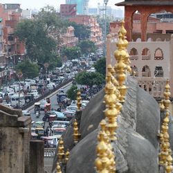 View of statue in city