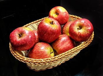 High angle view of apples in basket