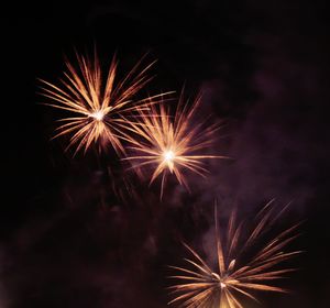 Low angle view of firework display at night