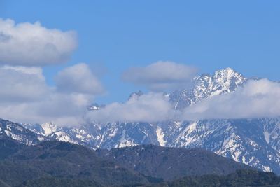 Scenic view of snowcapped mountains against sky
