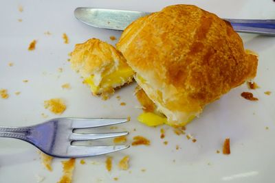 High angle view of breakfast on table