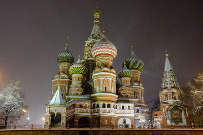 Low angle view of st basil's cathedral in moscow, illuminated at night