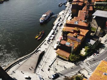 High angle view of harbor in city