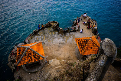 High angle view of boats in sea
