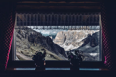 The view from the window at fanes mountain range, cortina d'ampezzo, dolomites unesco