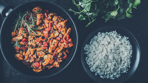 High angle view of chopped vegetables in bowl