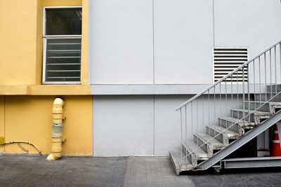 View of exterior stairs on the roof of a multi level car park 