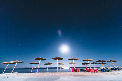 Low angle view of beach against clear blue sky