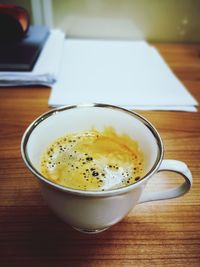 High angle view of coffee on table