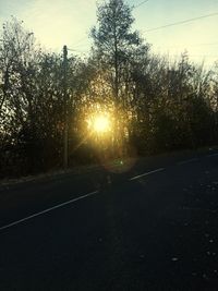 Road amidst trees against sky during sunset